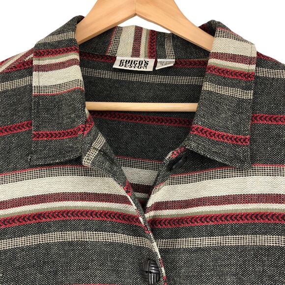 Chicos Design Womens Size 3 US 16 Jacket Cotton Canvas Striped Gray Red - Picture 6 of 16